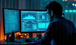 Data engineer analyzing dashboard visualizations